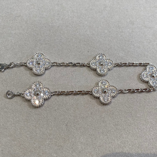 CLOVER 5 MOTIFS SILVER DIAMOND BRACELET