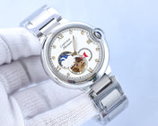 BALLON BLEU 36MM OPEN HEART PINK DIAMOND NUMERALS STEEL STRAP