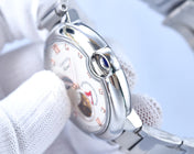 BALLON BLEU 36MM OPEN HEART PINK DIAMOND NUMERALS STEEL STRAP