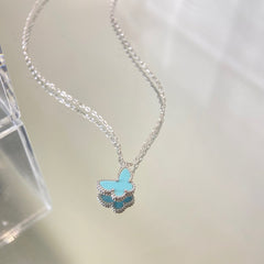 BUTTERFLY PEDANT SILVER TURQUOISE NECKLACE