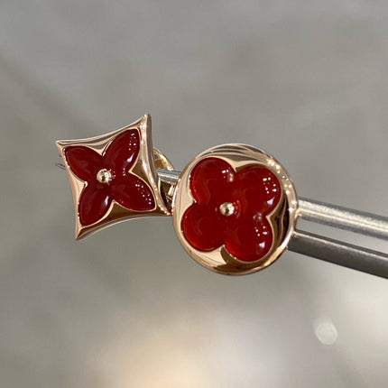 STAR AND SUN PINK GOLD CARNELIAN STUD EARRINGS