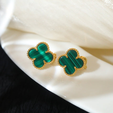 CLOVER MEDIUM GOLD MALACHITE STUD EARRINGS