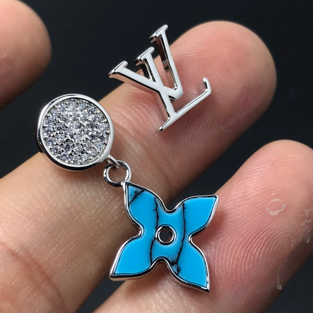 LV TURQUOISE DIAMOND SILVER EARRINGS