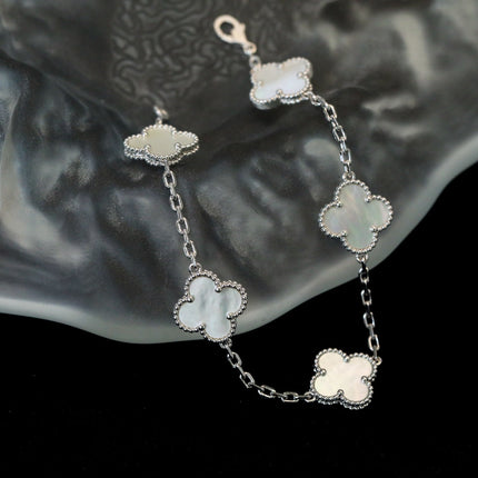 CLOVER 5 WHITE MOP SILVER BRACELET