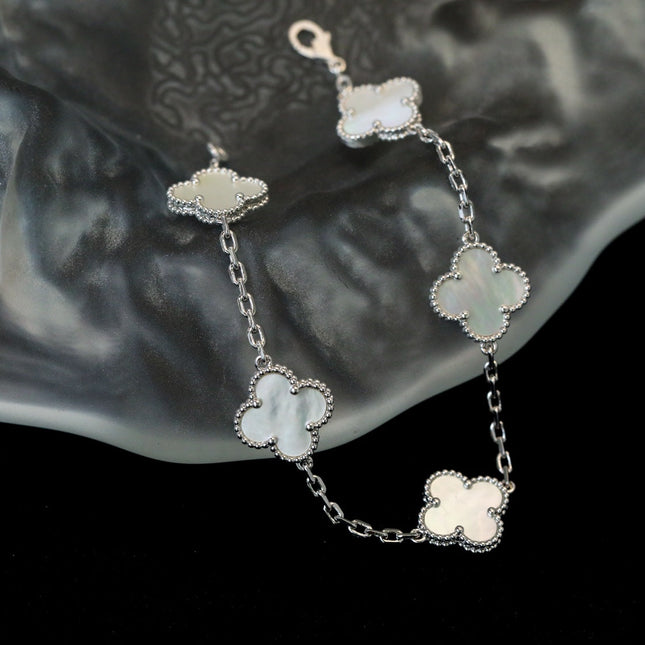 CLOVER 5 WHITE MOP SILVER BRACELET