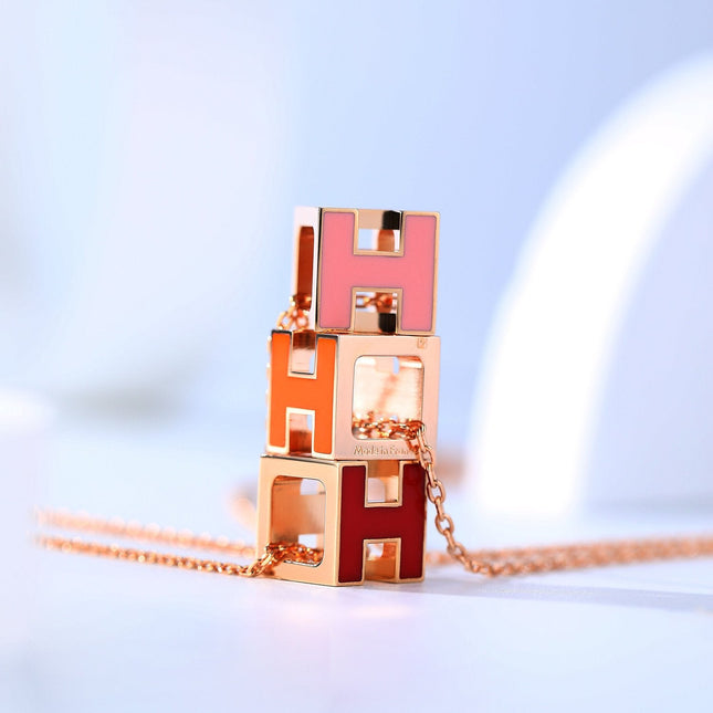 H CAGE PINK GOLD NECKLACE