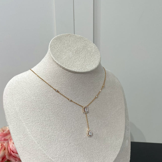 MY TWIN DIAMOND PINK GOLD TIE NECKLACE