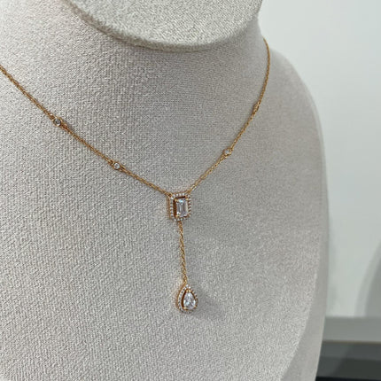 MY TWIN DIAMOND PINK GOLD TIE NECKLACE