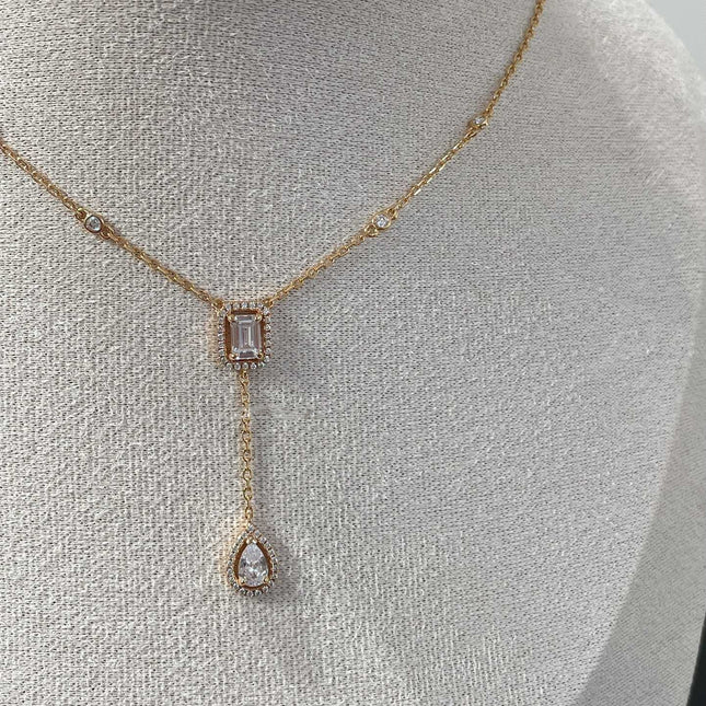 MY TWIN DIAMOND PINK GOLD TIE NECKLACE