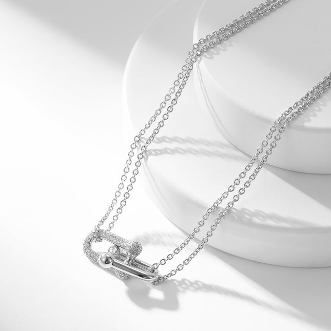 HARDWEAR DIAMOND PEDANT DOUBLE CHAIN NECKLACE