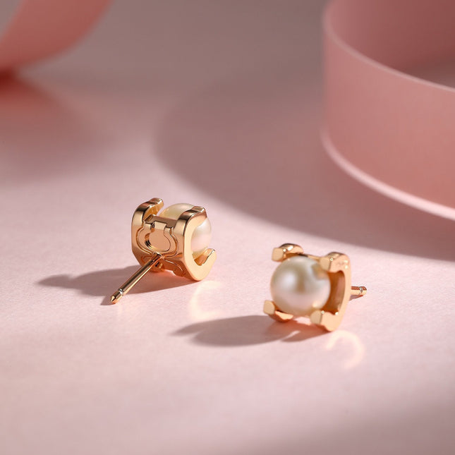 AKOYA PEARLS 6MM PINK GOLD STUD EARRINGS