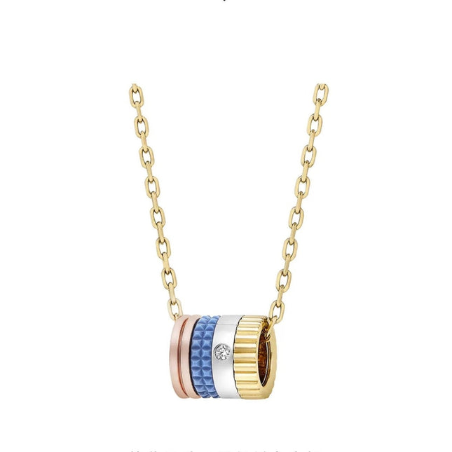 QUATRE 4 ROW PEDANT BLUE GOLD NECKLACE