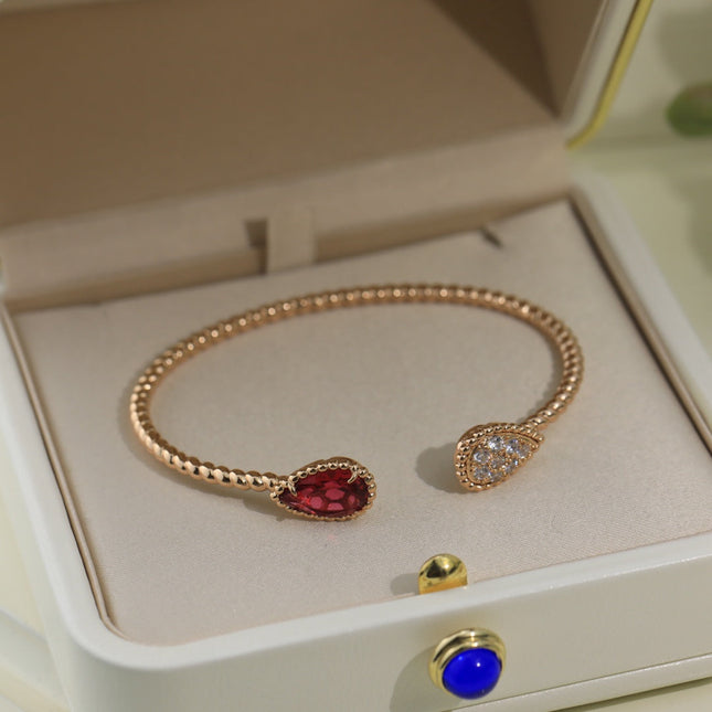 BOHEME CARNELIAN DIAMOND PINK GOLD OPEN BRACELET