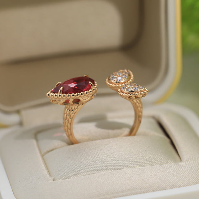 BOHEME 3 MOTIF CARNELIAN DIAMOND PINK GOLD RING