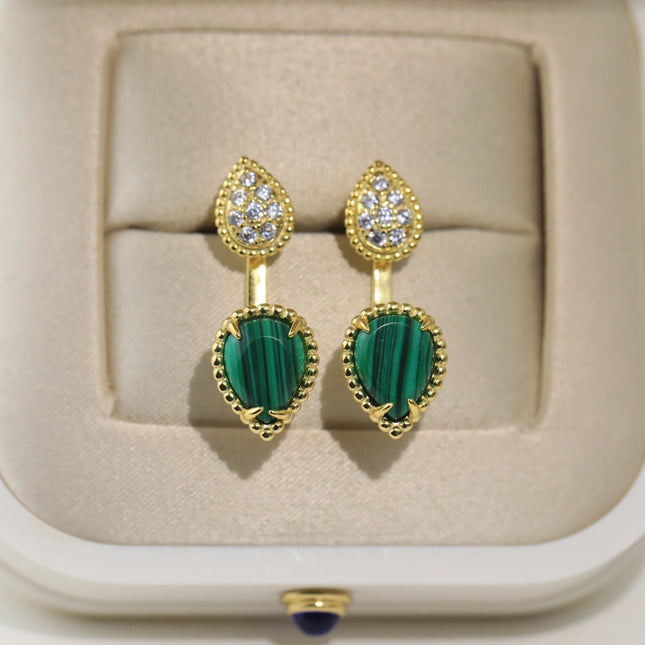 BOHEME MALACHITE C SHAPE GOLD EARRINGS