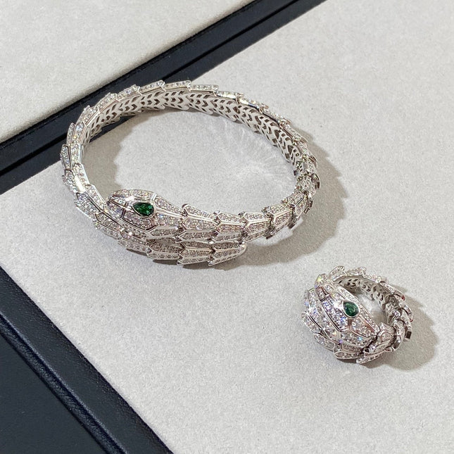 SERPENT MALACHITE SILVER DIAMOND PAVED BRACELET