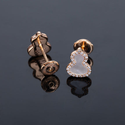 WULU MOP DIAMOND PINK GOLD STUD EARRINGS