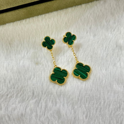 CLOVER 2 MOTIF MALACHITE EARRINGS