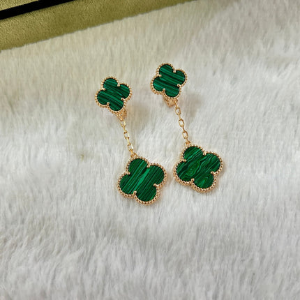 CLOVER 2 MOTIF MALACHITE EARRINGS