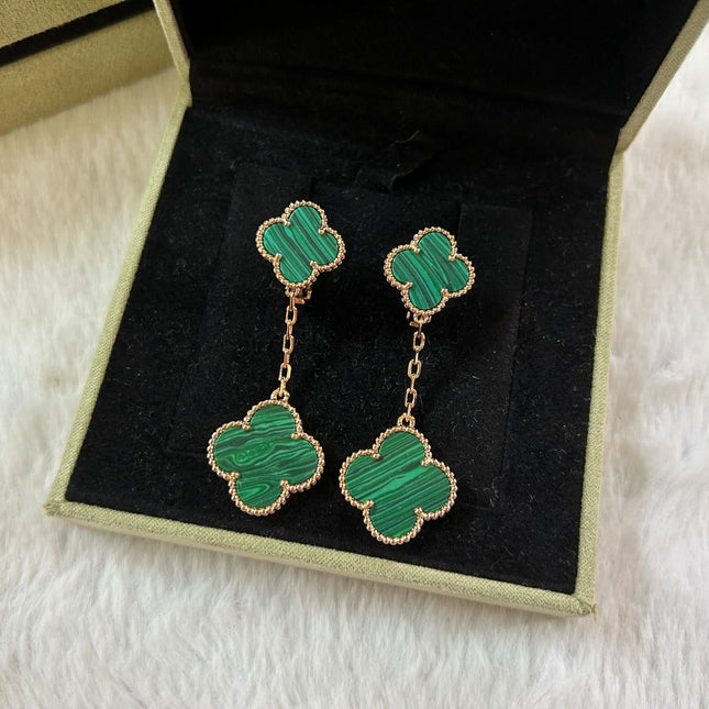 CLOVER 2 MOTIF MALACHITE EARRINGS