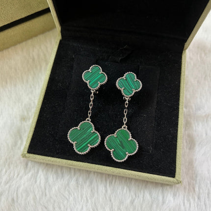 CLOVER 2 MOTIF MALACHITE EARRINGS