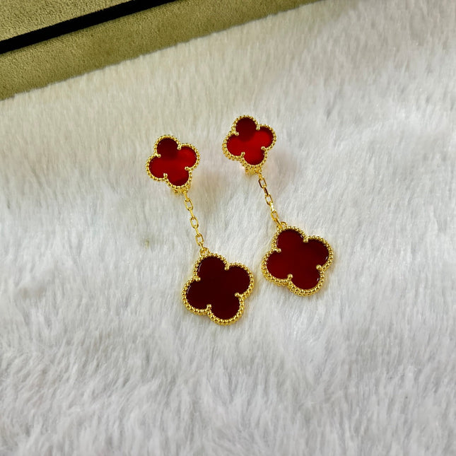 CLOVER 2 MOTIF CARNELIAN EARRINGS