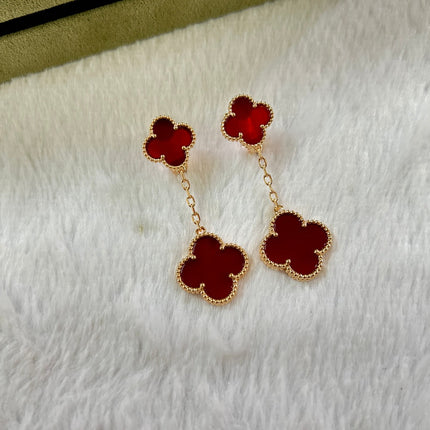 CLOVER 2 MOTIF CARNELIAN EARRINGS