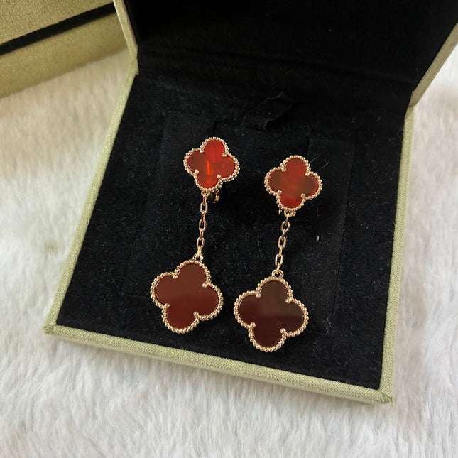 CLOVER 2 MOTIF CARNELIAN EARRINGS