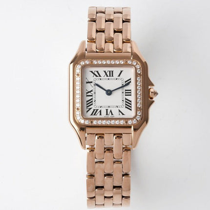 PANTHERE 27MM PINK GOLD CASE DIAMOND BEZEL WHITE DIAL