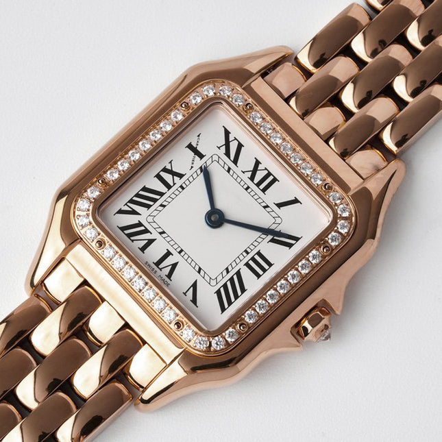 PANTHERE 27MM PINK GOLD CASE DIAMOND BEZEL WHITE DIAL