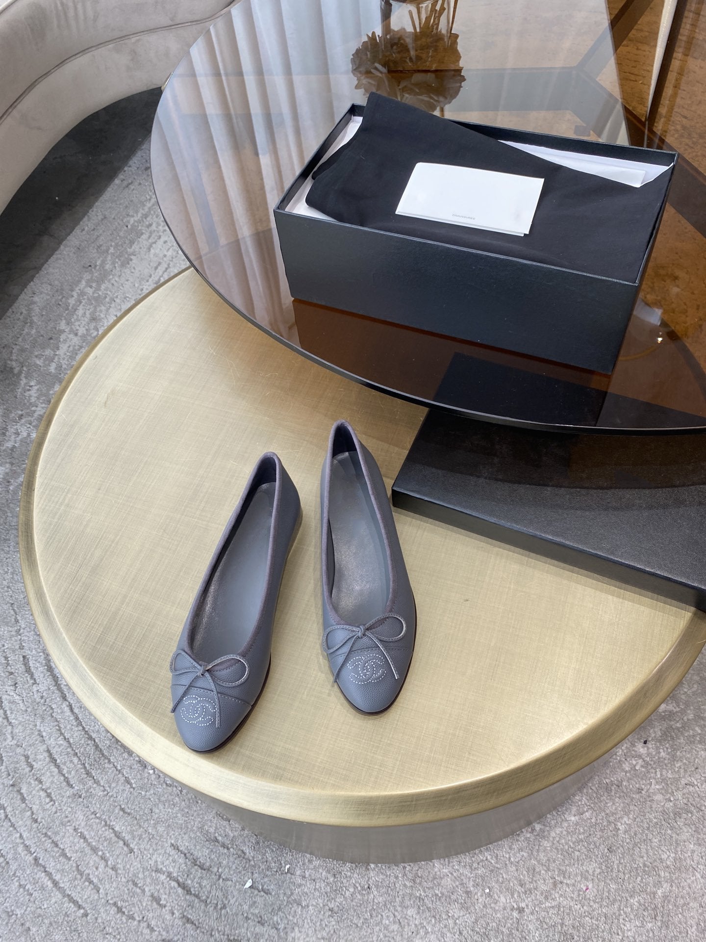 BALLET FLATS GREY GRAINED CALFSKIN