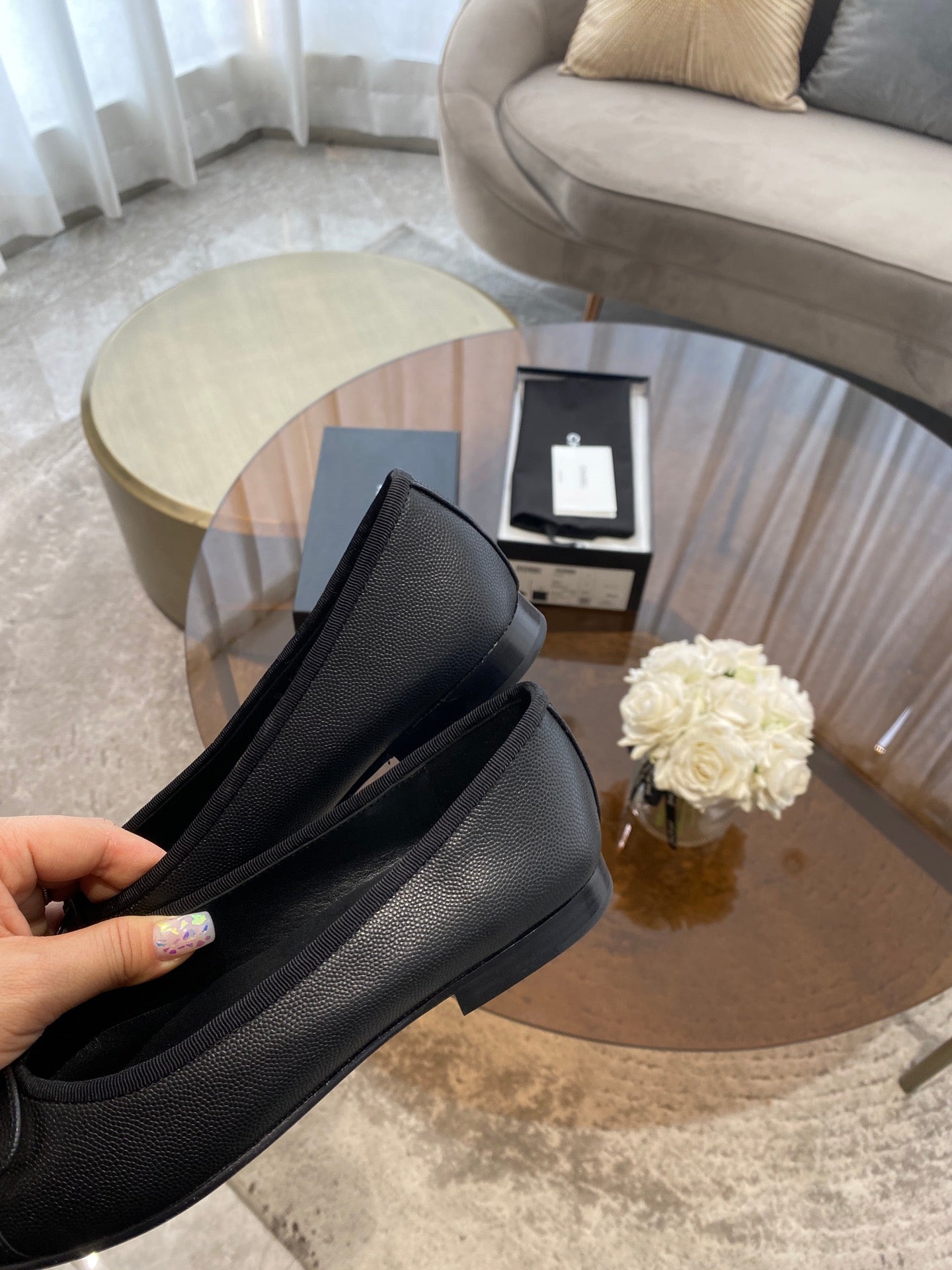 BALLET FLATS BLACK GRAINED CALFSKIN