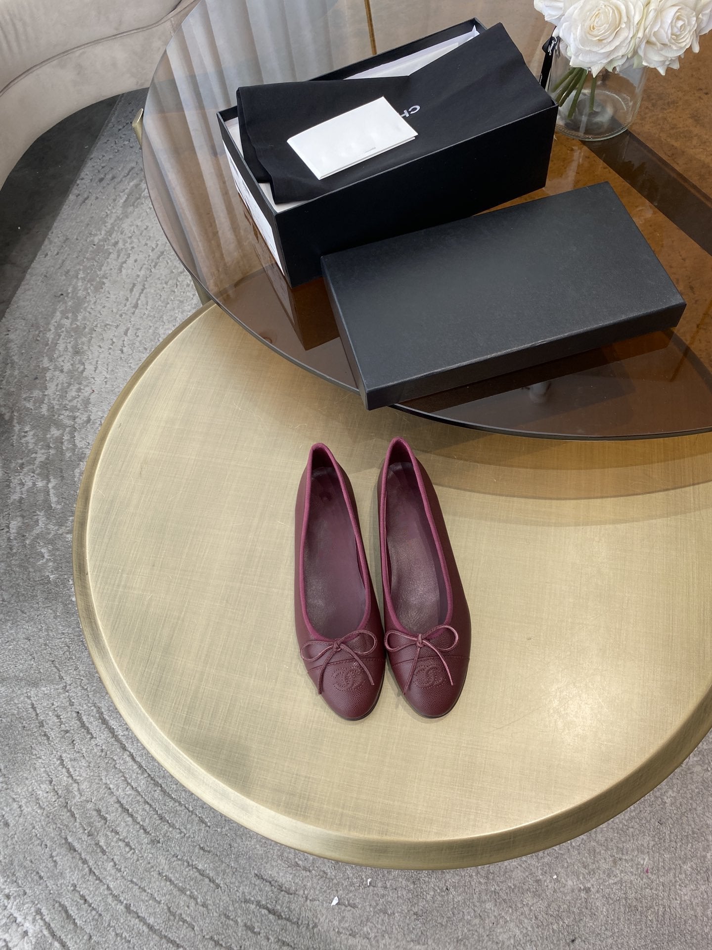 BALLET FLATS BURGUNDY GRAINED CALFSKIN