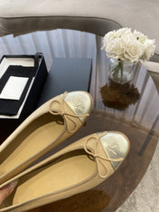 BALLET FLATS BEIGE SILVER LAMBSKIN CANVAS