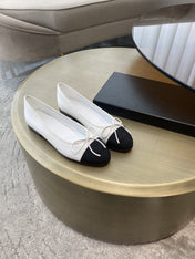 BALLET FLATS WHITE BLACK LAMBSKIN CANVAS
