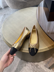 BALLET FLATS GOLD BLACK LAMBSKIN CANVAS