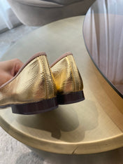 BALLET FLATS GOLD BLACK LAMBSKIN CANVAS