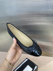 BALLET FLATS BLACK BEIGE LAMBSKIN