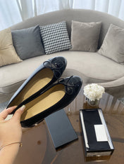 BALLET FLATS BLACK BEIGE LAMBSKIN