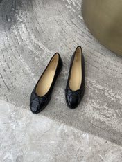 BALLET FLATS BLACK BEIGE LAMBSKIN