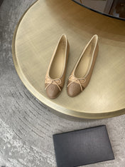 BALLET FLATS BEIGE BROWN LAMBSKIN