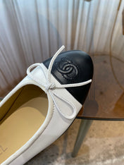 BALLET FLATS WHITE BLACK LAMBSKIN