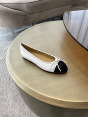 BALLET FLATS WHITE BLACK LAMBSKIN