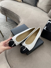 BALLET FLATS WHITE BLACK LAMBSKIN
