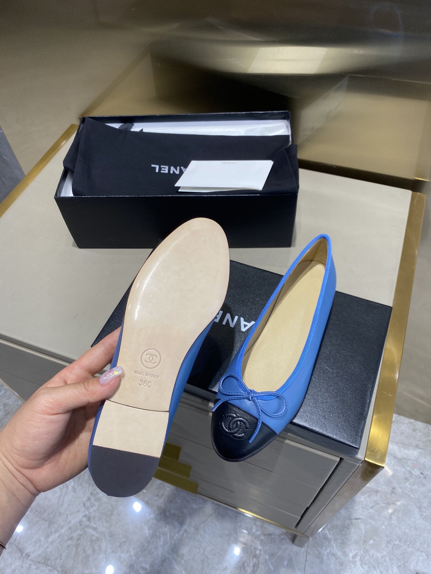 BALLET FLATS BLUE BLACK LAMBSKIN