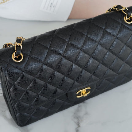 FLAP BAG JUMBO 30CM GOLD HARDWARE BLACK CAVIAR