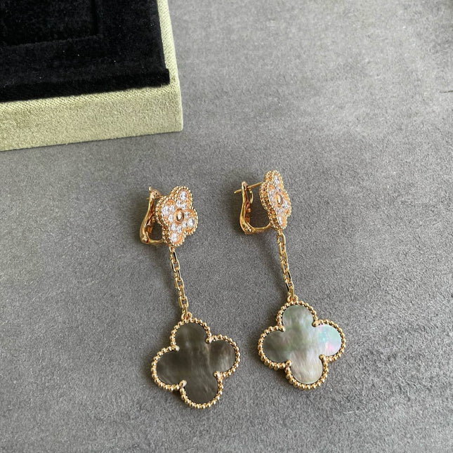 CLOVER 2 MOTIF DIAMOND DARK MOP EARRINGS