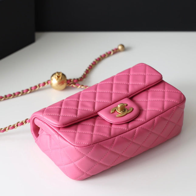 FLAP BAG 20CM PINK LAMBSKIN GOLD HARDWARE