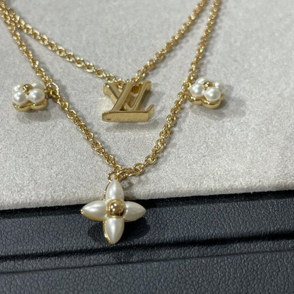 LV FLOWERGRAM PINK GOLD MOP DOUBLE ROW NECKLACE