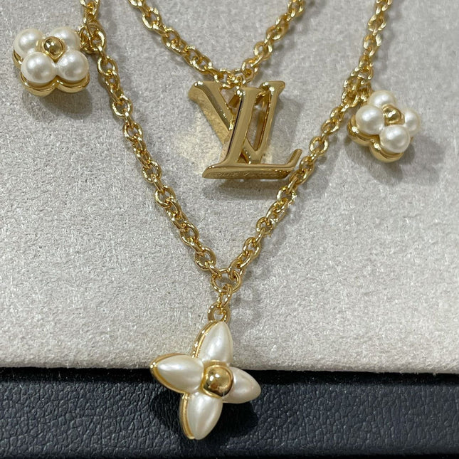 LV FLOWERGRAM PINK GOLD MOP DOUBLE ROW NECKLACE